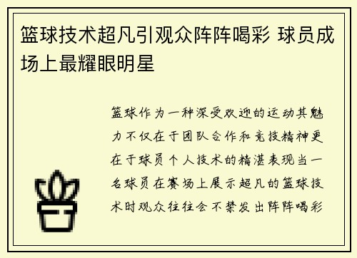 篮球技术超凡引观众阵阵喝彩 球员成场上最耀眼明星