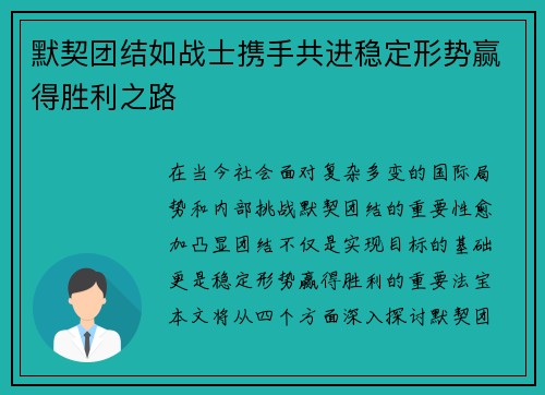 默契团结如战士携手共进稳定形势赢得胜利之路